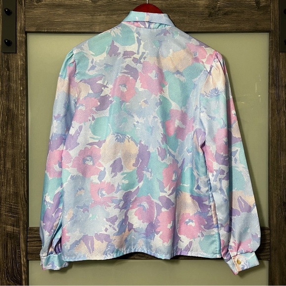 Vintage Anderson-Little Floral Paste Pink & Blue 70's Secretary Blouse with Bow - Picture 7 of 10